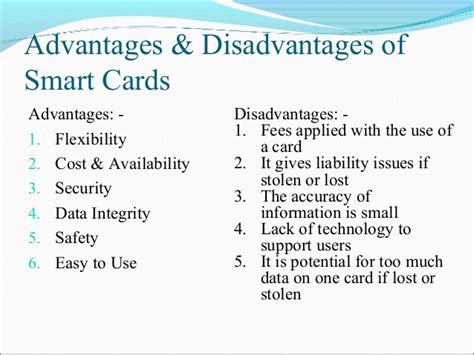 advantages and disadvantages of smart card ppt|Smart card technology .